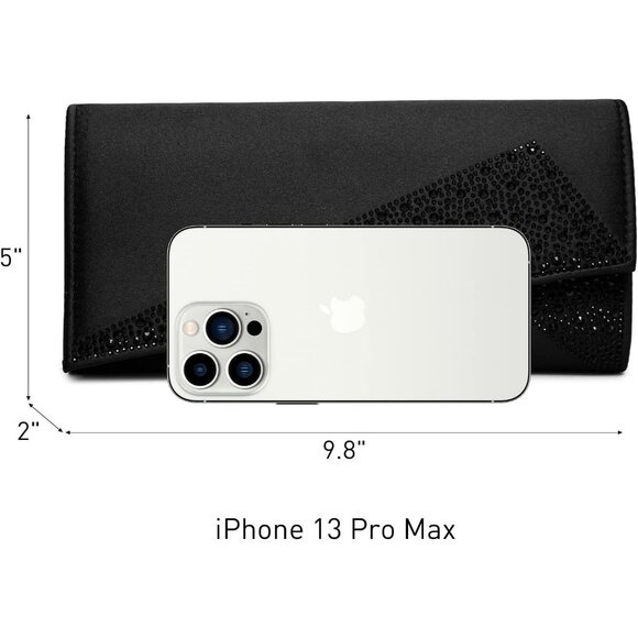 Women's Black Satin Rhinestone Evening Clutch Bag Sparkle Glitter Purse - Picture 6 of 7